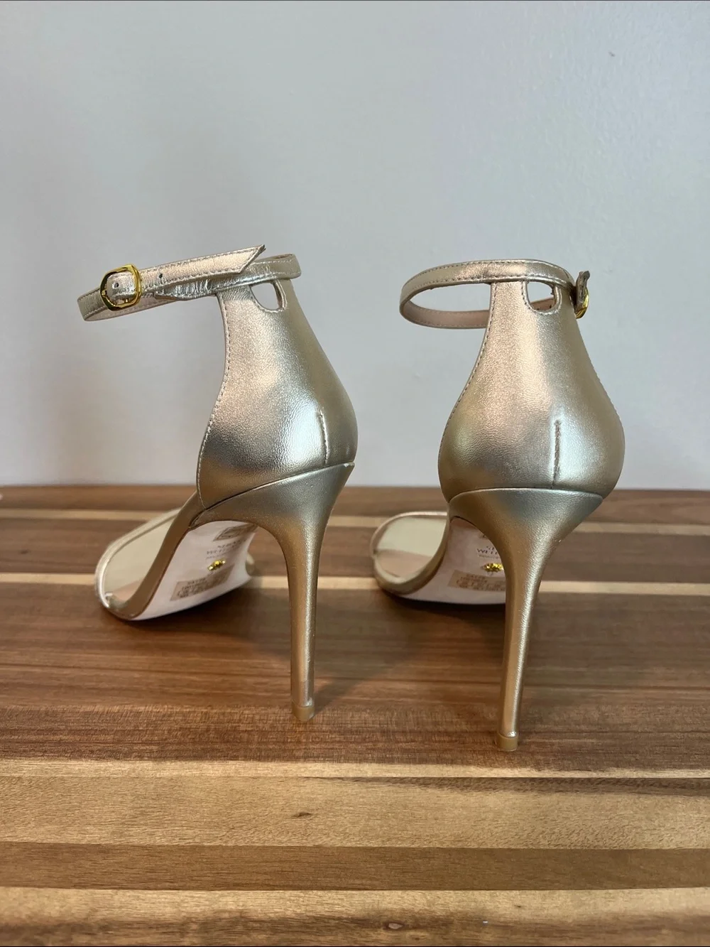 Stuart Weitzman Metallic Gold Strappy High-Heel Sandals Retail $525